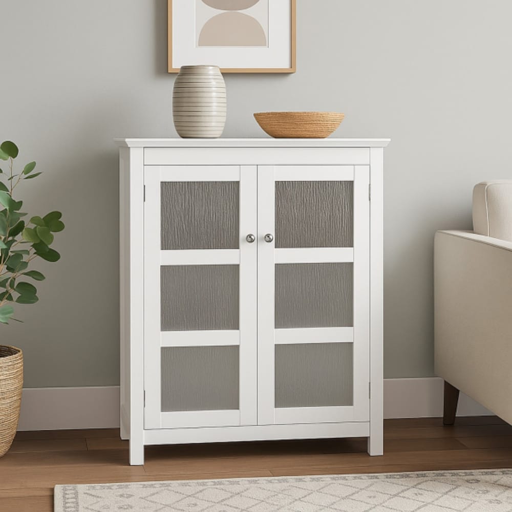 Highland White Double Glass Door Floor Cabinet By Elegant Home Fashions