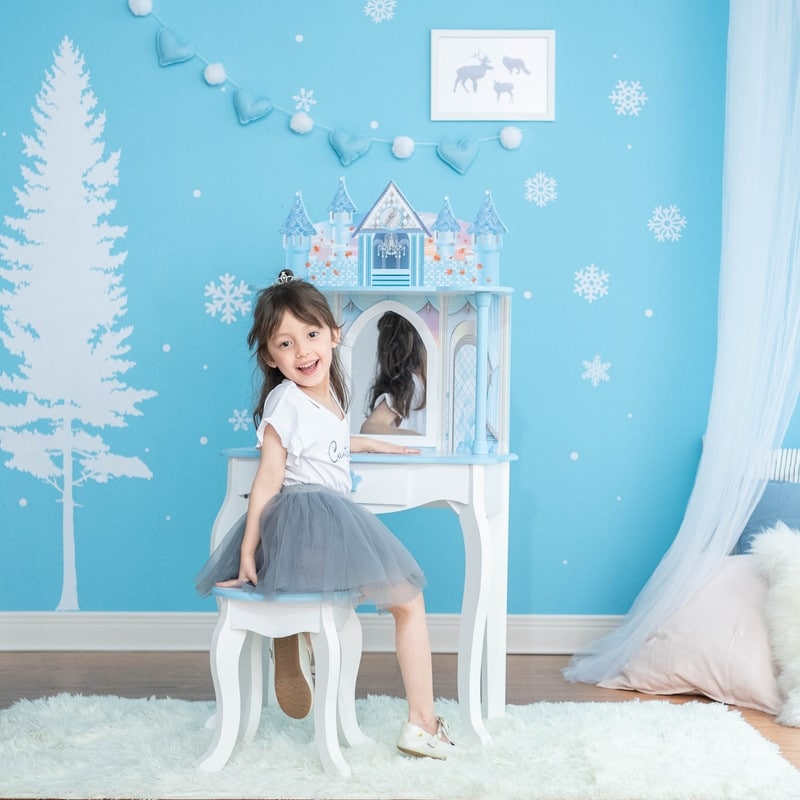 Teamson Kids Dreamland Castle Play Vanity Set White Ice Blue