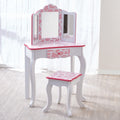 Teamson Kids Fashion Prints Vanity Stool Set With Mirror Giraffe Baby Pink White White