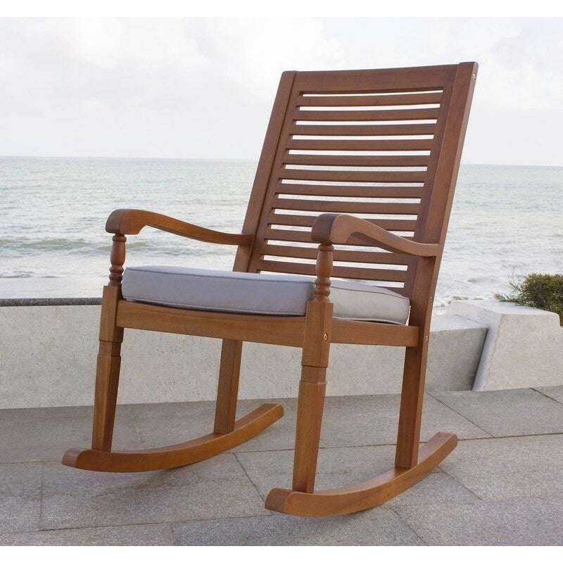 Havenside Home Teba Natural Acacia Rocking Chair With Grey Cushion