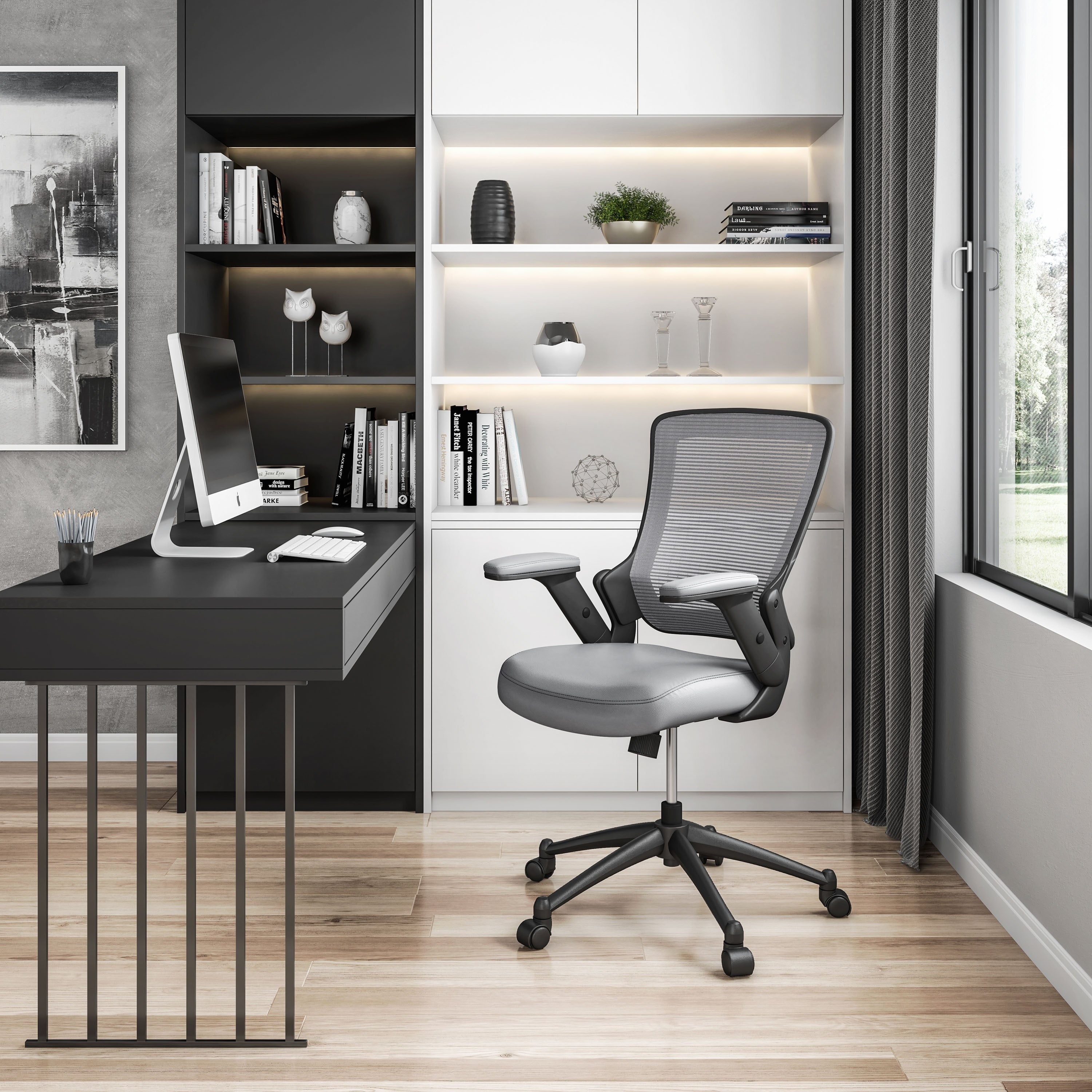 Techni Mobili Mid Back Mesh Task Office Chair With Height Adjustable Arms Grey