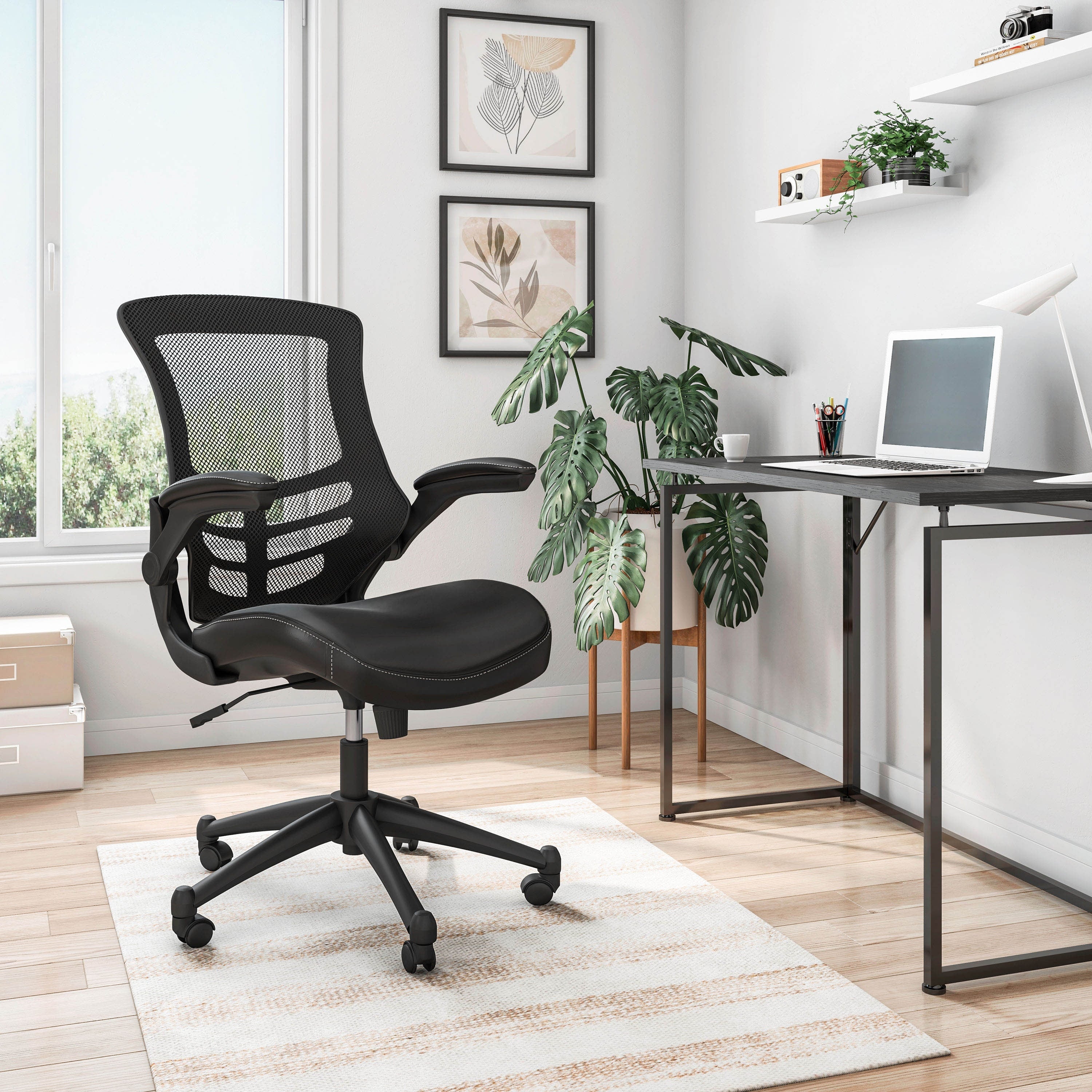 Techni Mobili Stylish Mid Back Mesh Office Chair With Adjustable Arms Black