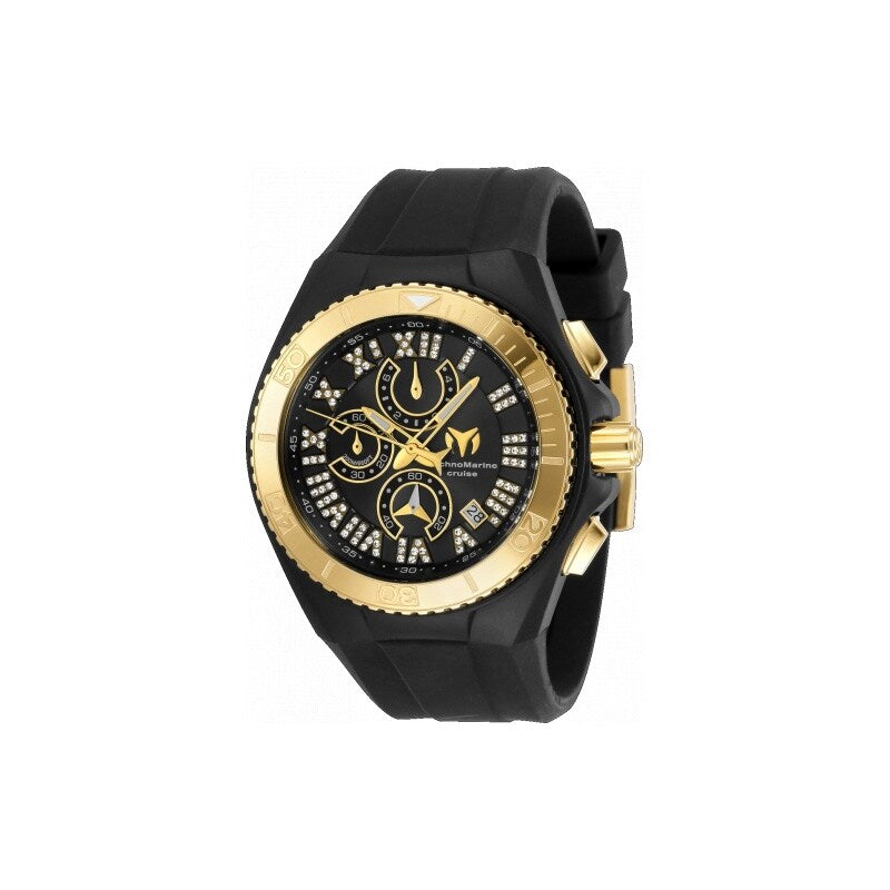 Technomarine Mens Tm 119016 Cruise Quartz 3 Hand Gold Black Dial Watch Mother Of Pearl