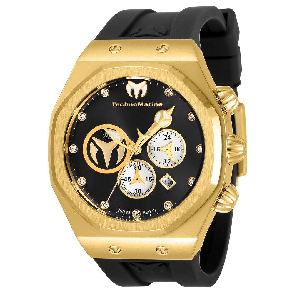 Technomarine Mens Tm 520002 Reef Sun Quartz Chronograph Black Silver Gold Dial Watch