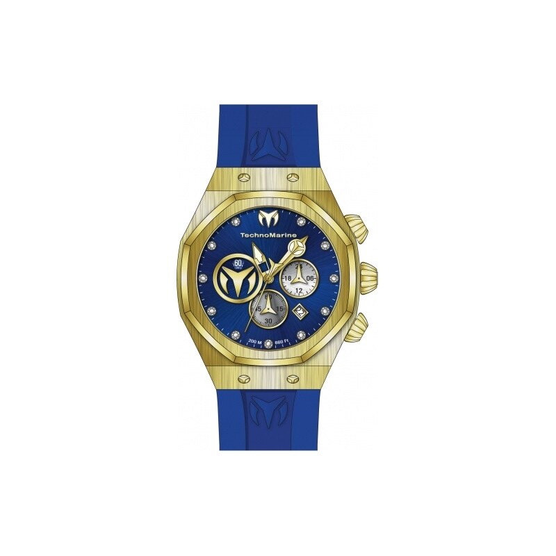 Technomarine Mens Tm 520003 Reef Sun Quartz Chronograph Blue Silver Gold Dial Watch