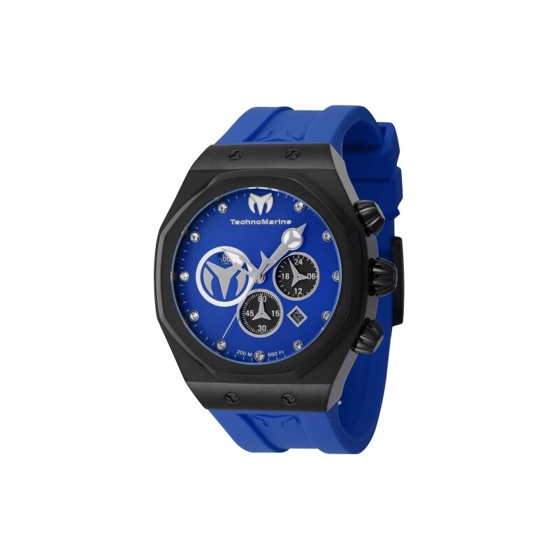 Technomarine Mens Tm 523001 Reef Quartz Chronograph Black Blue Silver Dial Watch Blue