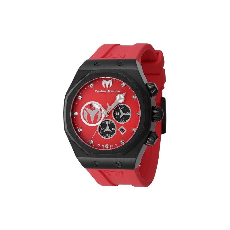 Technomarine Mens Tm 523003 Reef Quartz Chronograph Black Silver Red Dial Watch