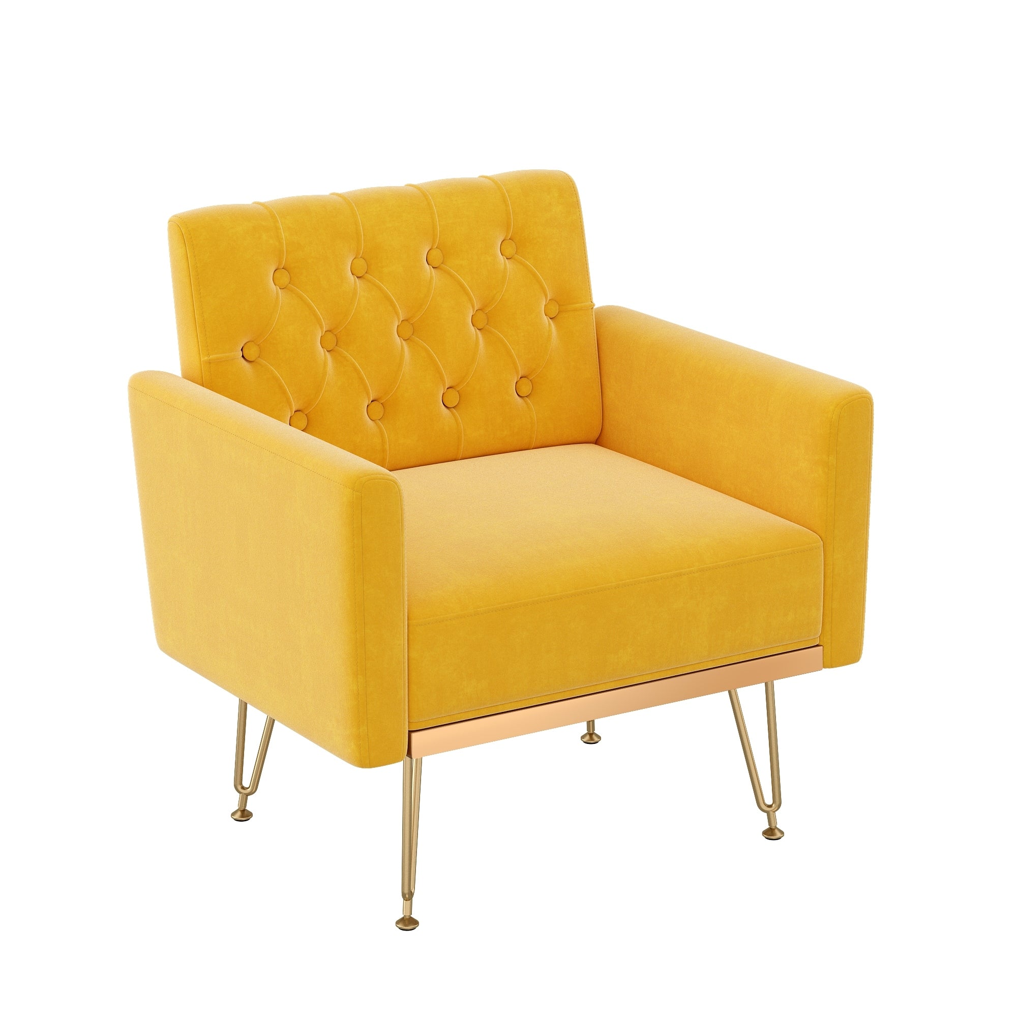 Teddy Armchair Single Sofa Modern Tufted Upholstered Side Reading Chairs With Arm And Gold Metal Leg For Living Room