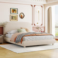 Teddy Fleece Full Size Upholstered Platform Bed With Thick Fabric Solid Frame And Stylish Curve Shaped Design Beige