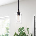 Tedosha 1 Light Black Pendant Lamp With Glass Cylinder Shade Includes Edison Bulb