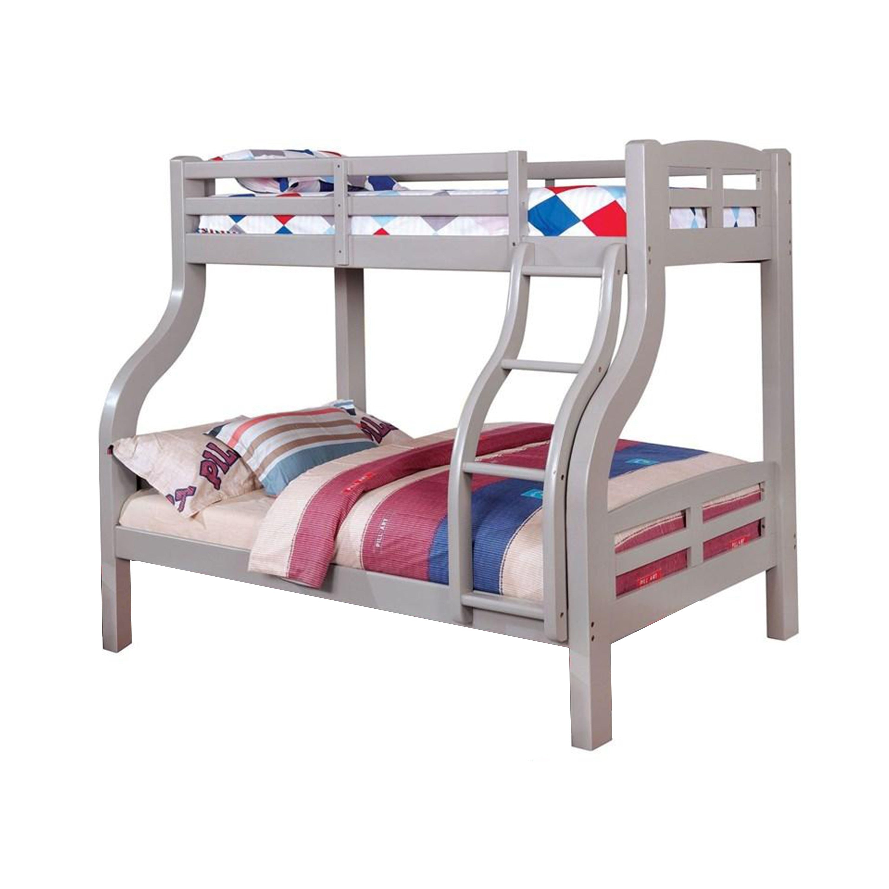 Tedy Twin Over Full Bunk Bed With Curved Ladder Guardrails Gray