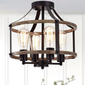Teeger Matte Black 4 Light Open Metal Cage Semi Flush Mount