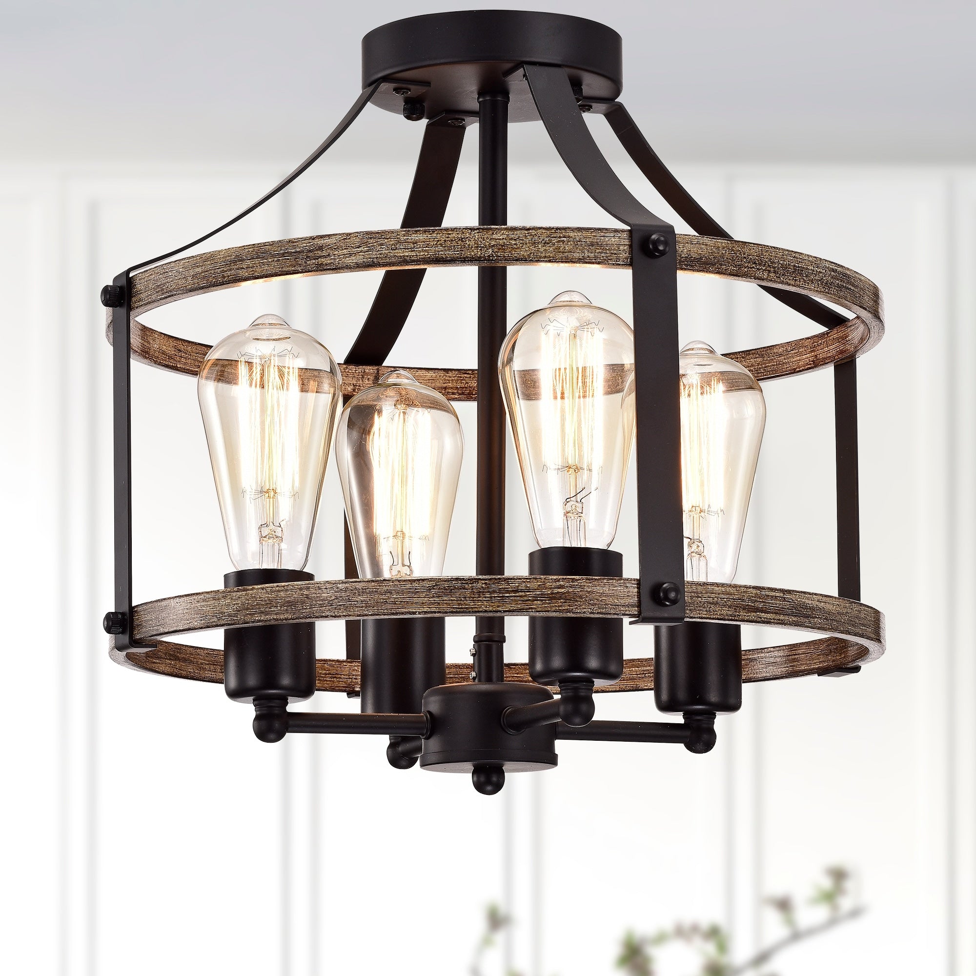 Teeger Matte Black 4 Light Open Metal Cage Semi Flush Mount