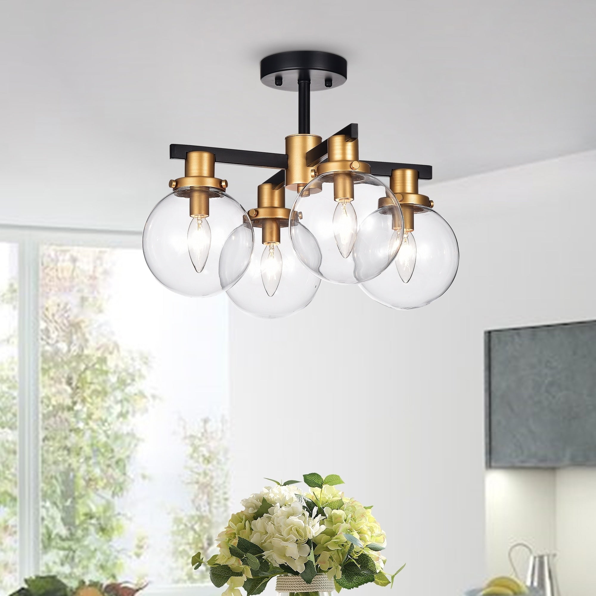 Tegan Black Gold 4 Light Flushmount Ceiling Light With Glass Shades