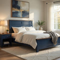 Tela Full Size Bed W Recessed Panel Headboard Dark Brown Trim Blue