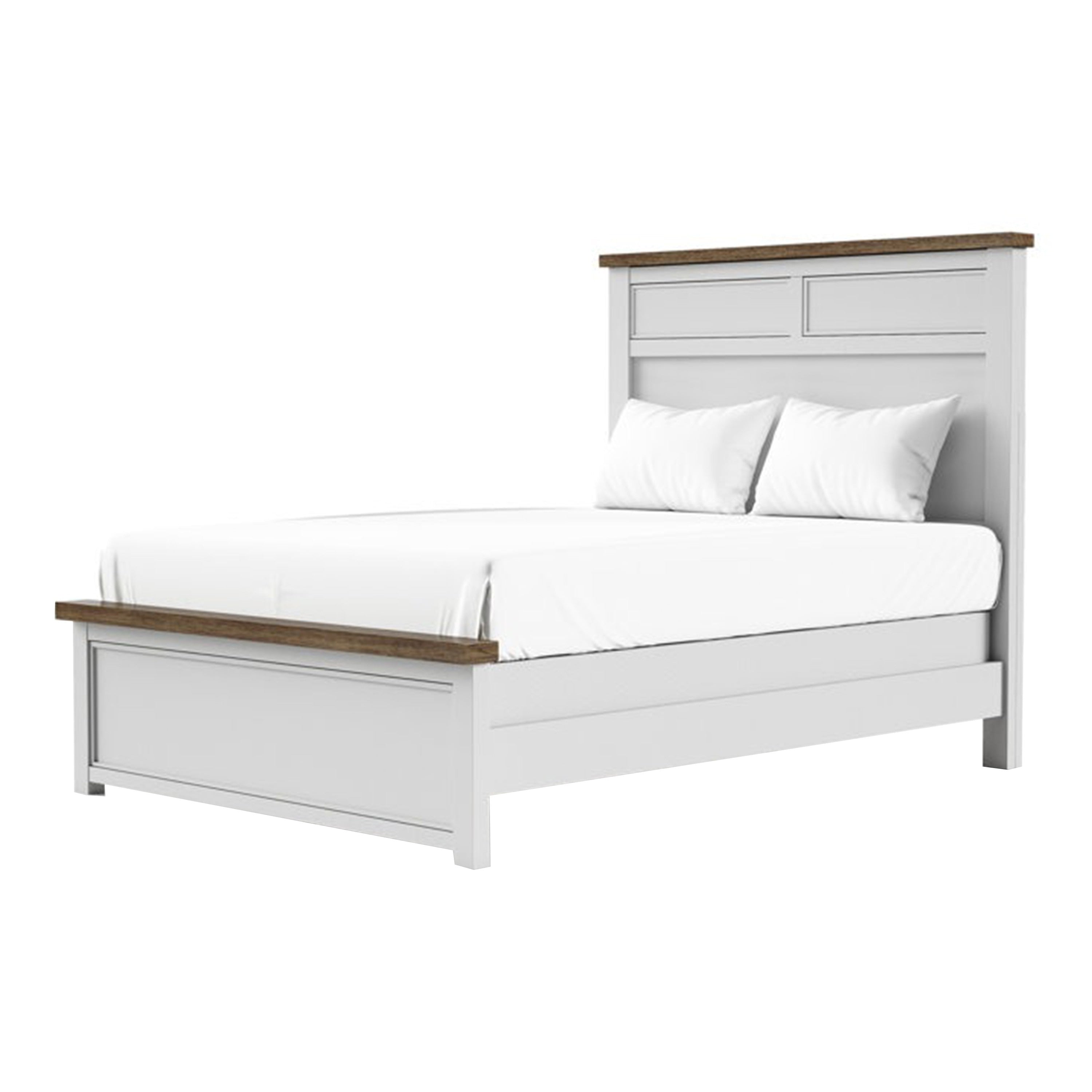 Tela Full Size Bed W Recessed Panel Headboard Dark Brown Trim White
