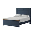 Tela Twin Size Bed W Recessed Panel Headboard Dark Brown Trim Blue