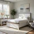 Tela Twin Size Bed W Recessed Panel Headboard Dark Brown Trim White