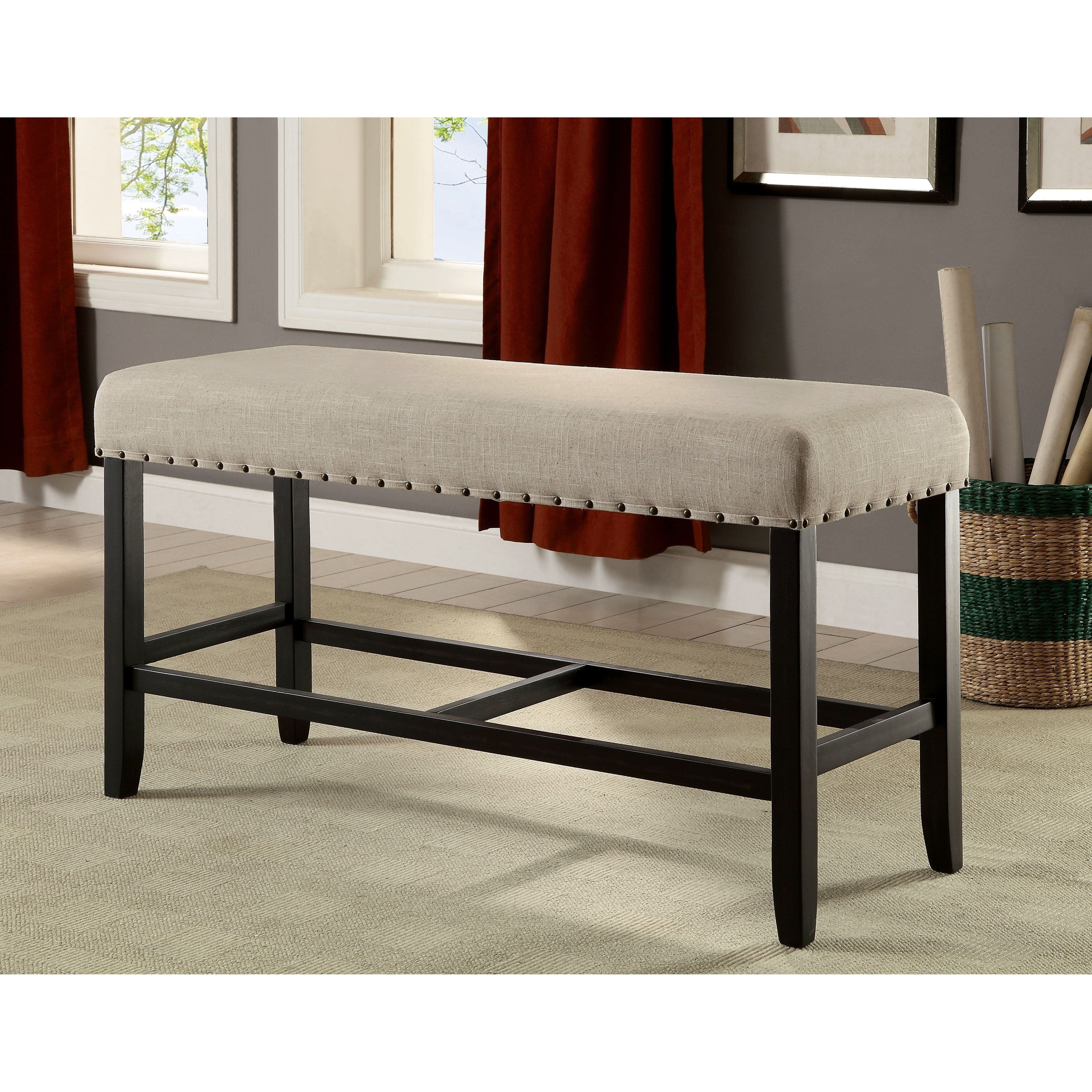 Telara Rustic Antique Black Counter Height Bench By Foa