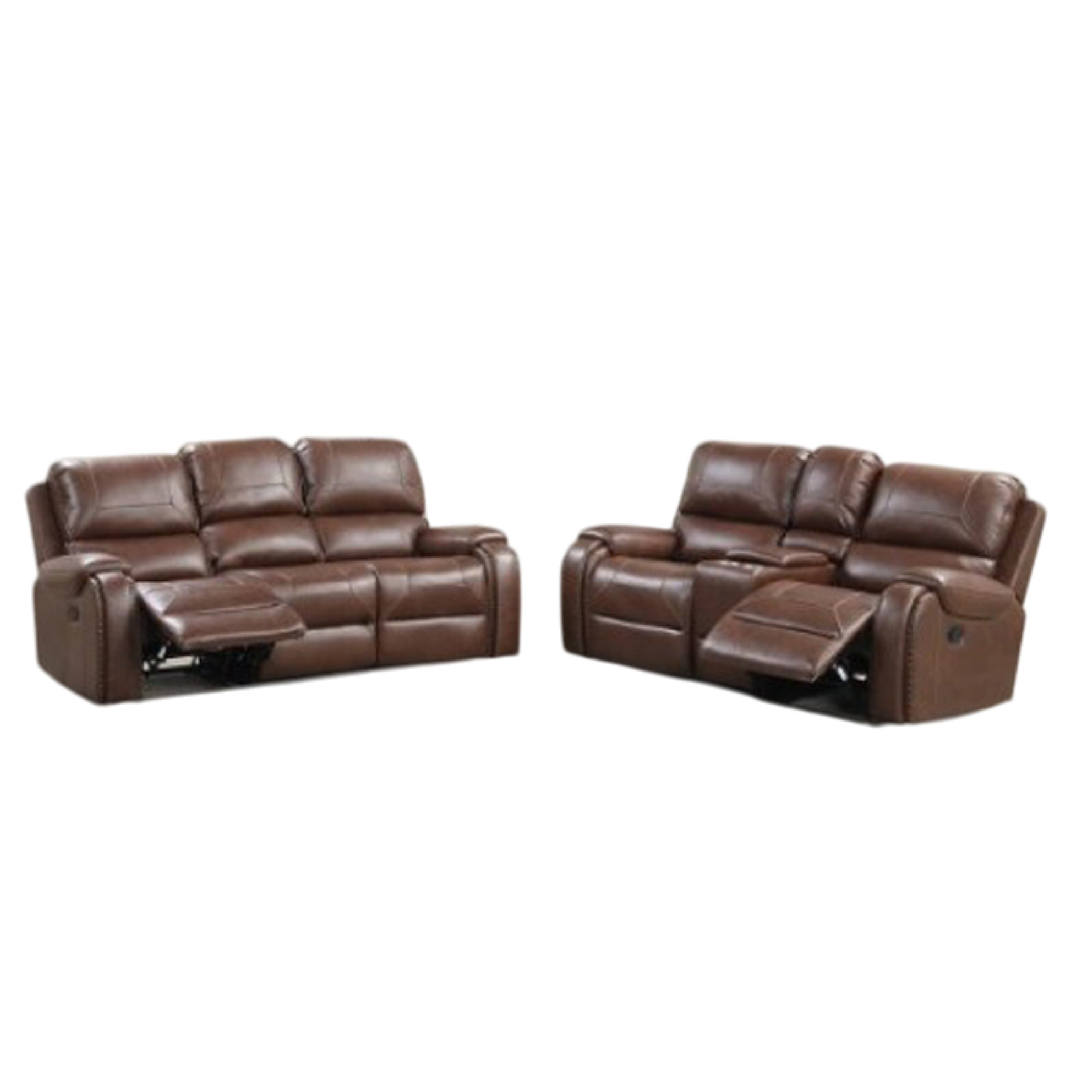 Teli 2Pc Manual Reclining Sofa And Loveseat Set Brown Faux Leather
