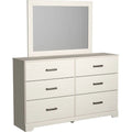 Tely 2Pc Dresser And Mirror Set 6 Drawers W Pewter Handles White