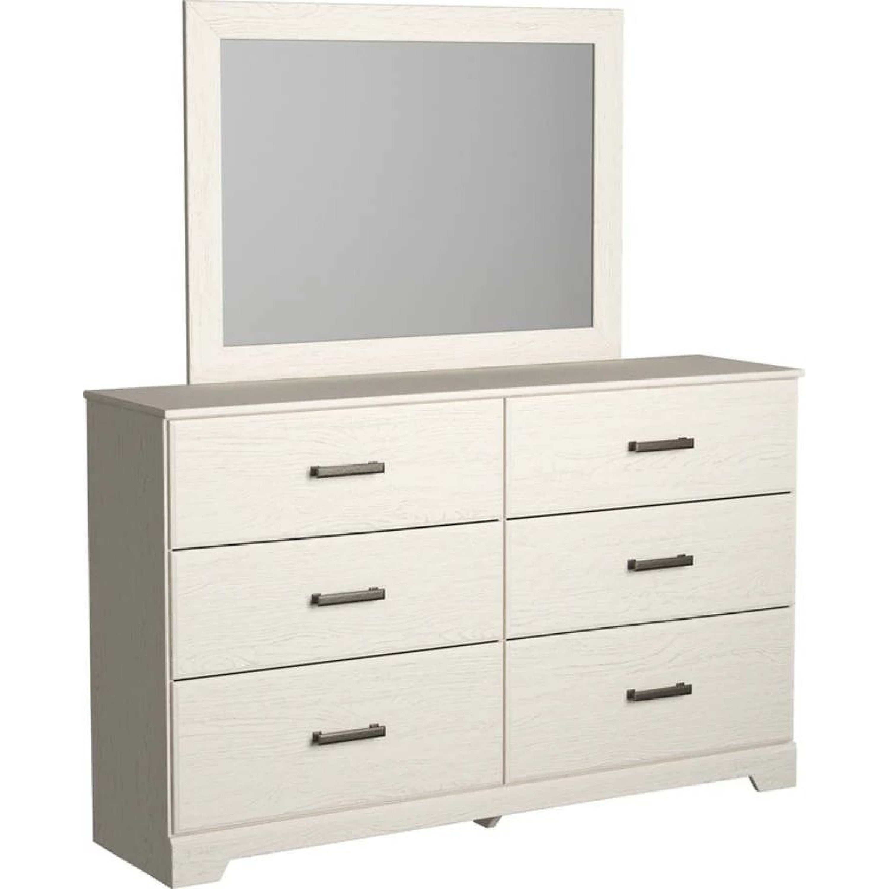 Tely 2Pc Dresser And Mirror Set 6 Drawers W Pewter Handles White