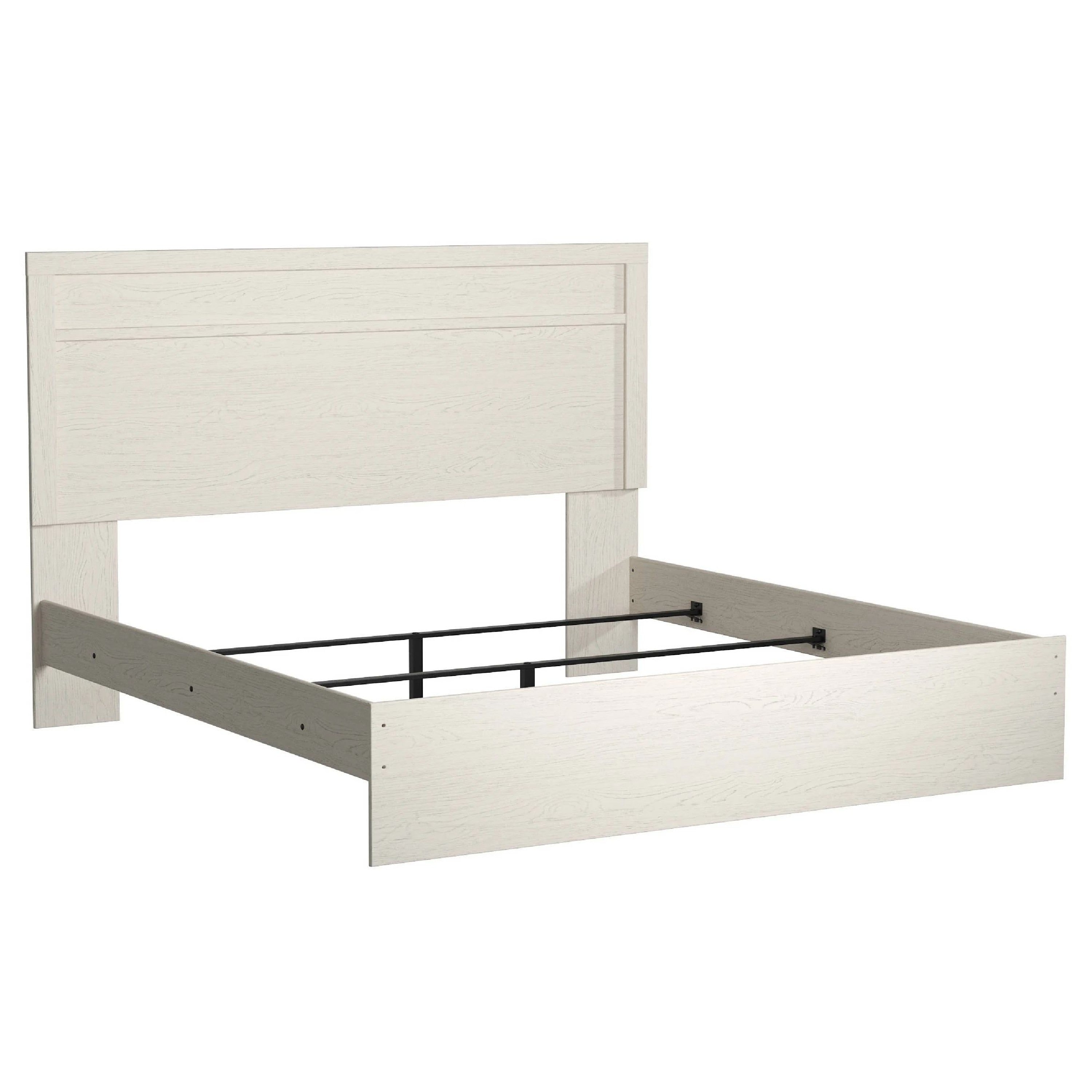 Tely King Size Bed W Plank Panel Headboard Modern Farmhouse White