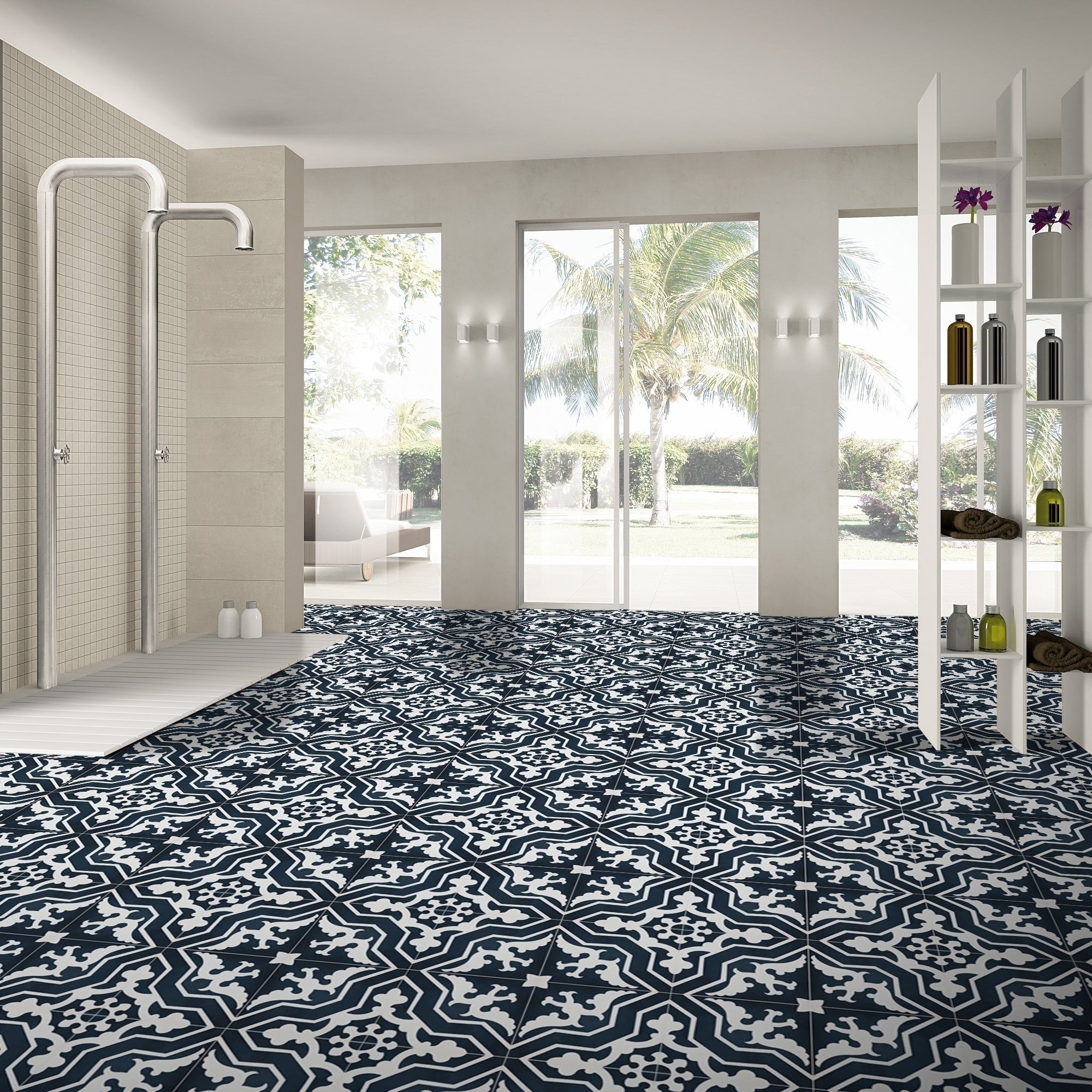 Temara In Navy Blue And White Handmade 8X8 In Moroccan Tiles Pack 12