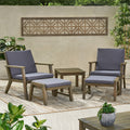 Temecula Outdoor Mid Century Modern Acacia Wood 2 Seater Chat Set With Ottomans By Christopher Knight Home
