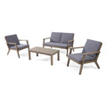 Temecula Outdoor Mid Century Modern Acacia Wood 4 Seater Chat Set With Cushions By Christopher Knight Home