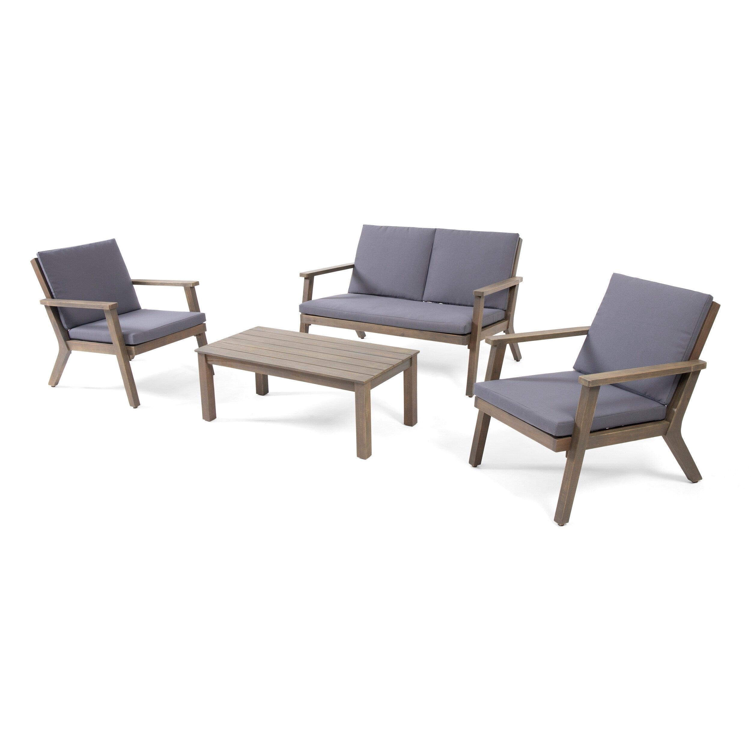 Temecula Outdoor Mid Century Modern Acacia Wood 4 Seater Chat Set With Cushions By Christopher Knight Home