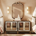 Tempered Glass Nightstand With Leather Textured Doors