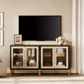 Tempered Glass Tv Stand With Leather Textured Doors