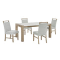 Teny 5Pc Dining Set 66 Inch White Faux Marble Top Light Oak Brown