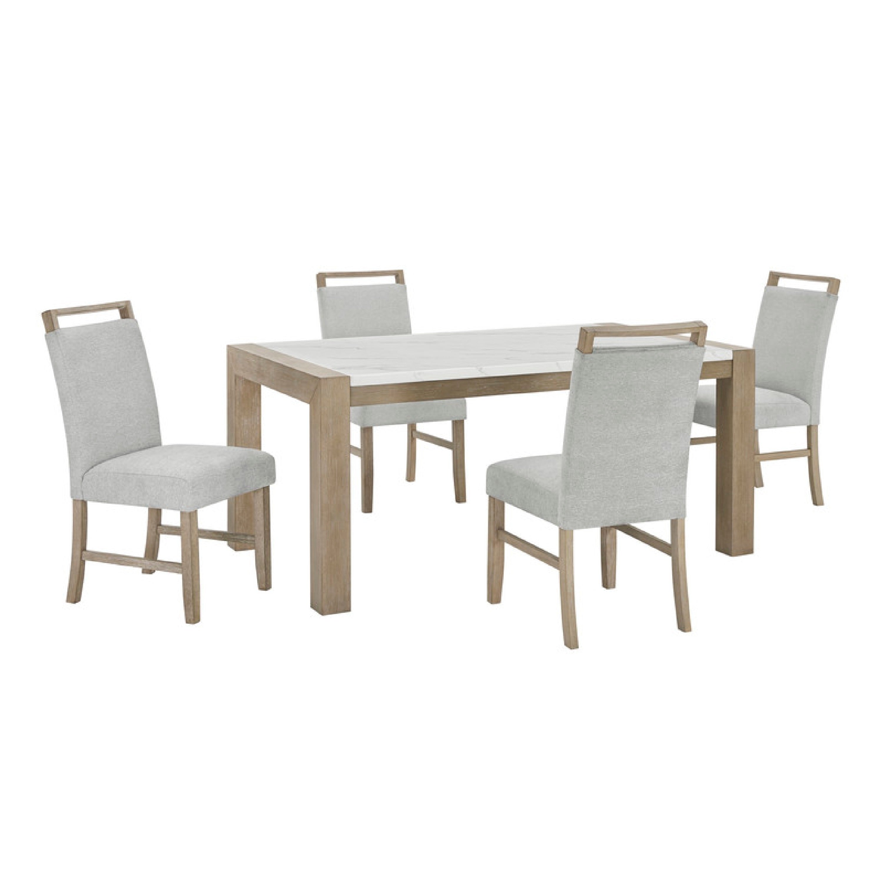 Teny 5Pc Dining Set 66 Inch White Faux Marble Top Light Oak Brown