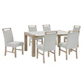 Teny 7Pc Dining Table Set 66 Inch White Faux Marble 6 Chairs Brown