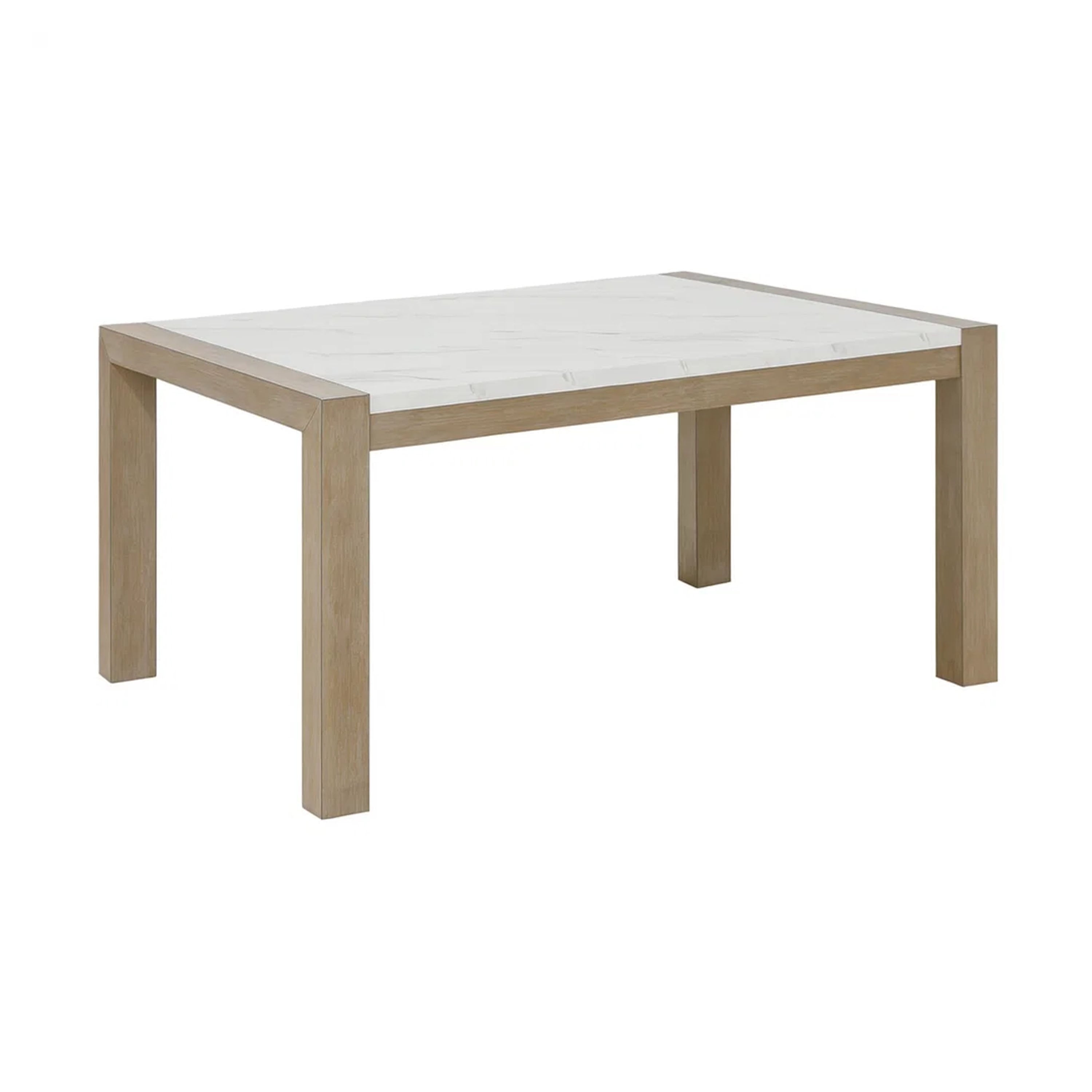 Teny Dining Table 66 Inch White Faux Marble Top Light Brown Oak