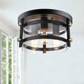 Teresa Metal And Clear Glass 13 W 3 Light Antique Black Flush Mount N A