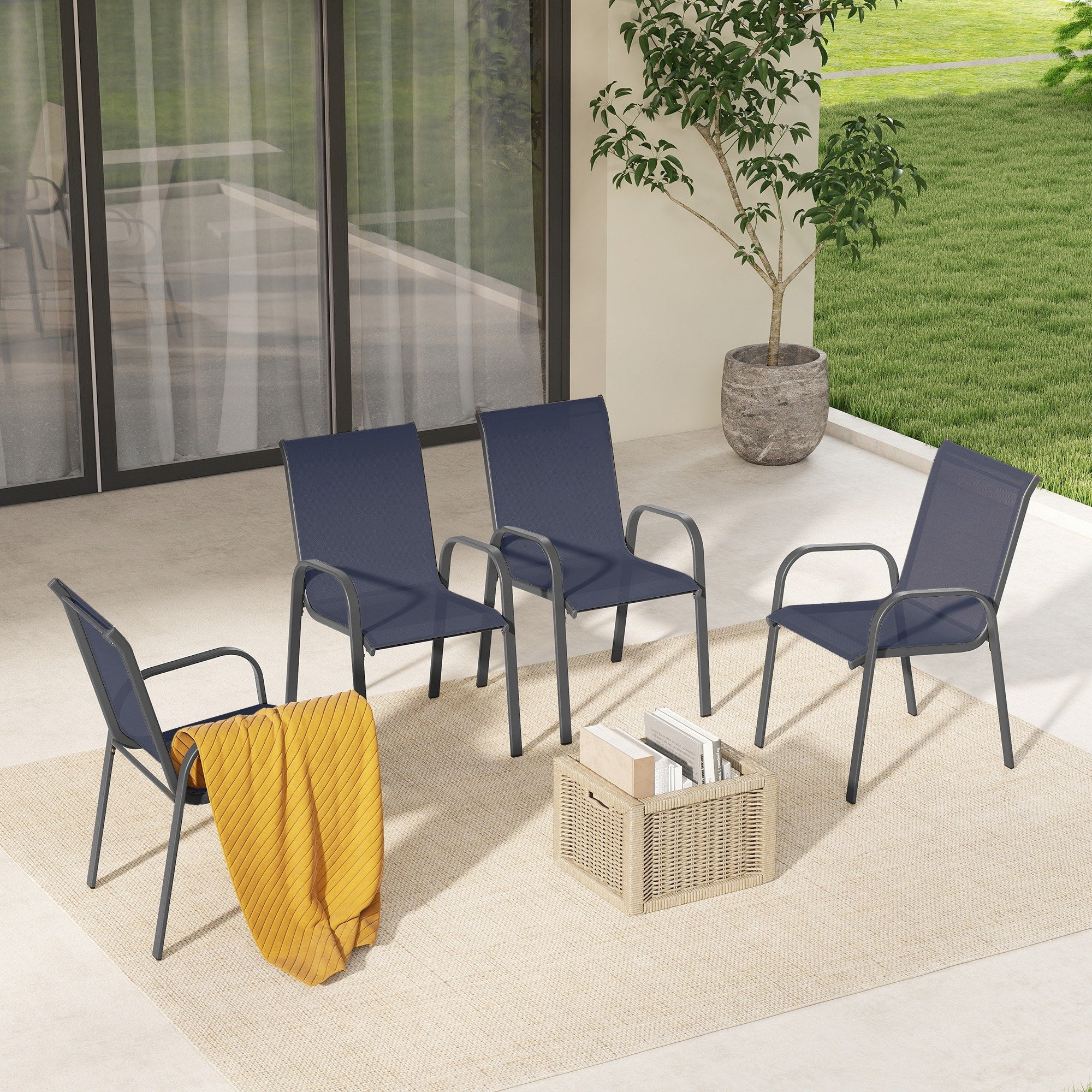Terratex 4 Piece Metal Patio Dining Chairs With Blue Textilene Fabric