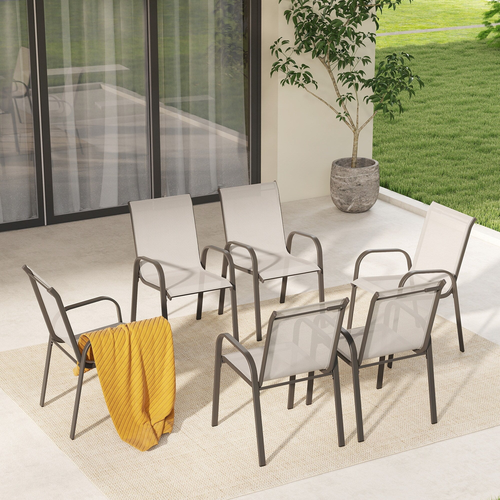 Terratex 6 Piece Metal Patio Dining Chairs With Greige Textilene Fabric