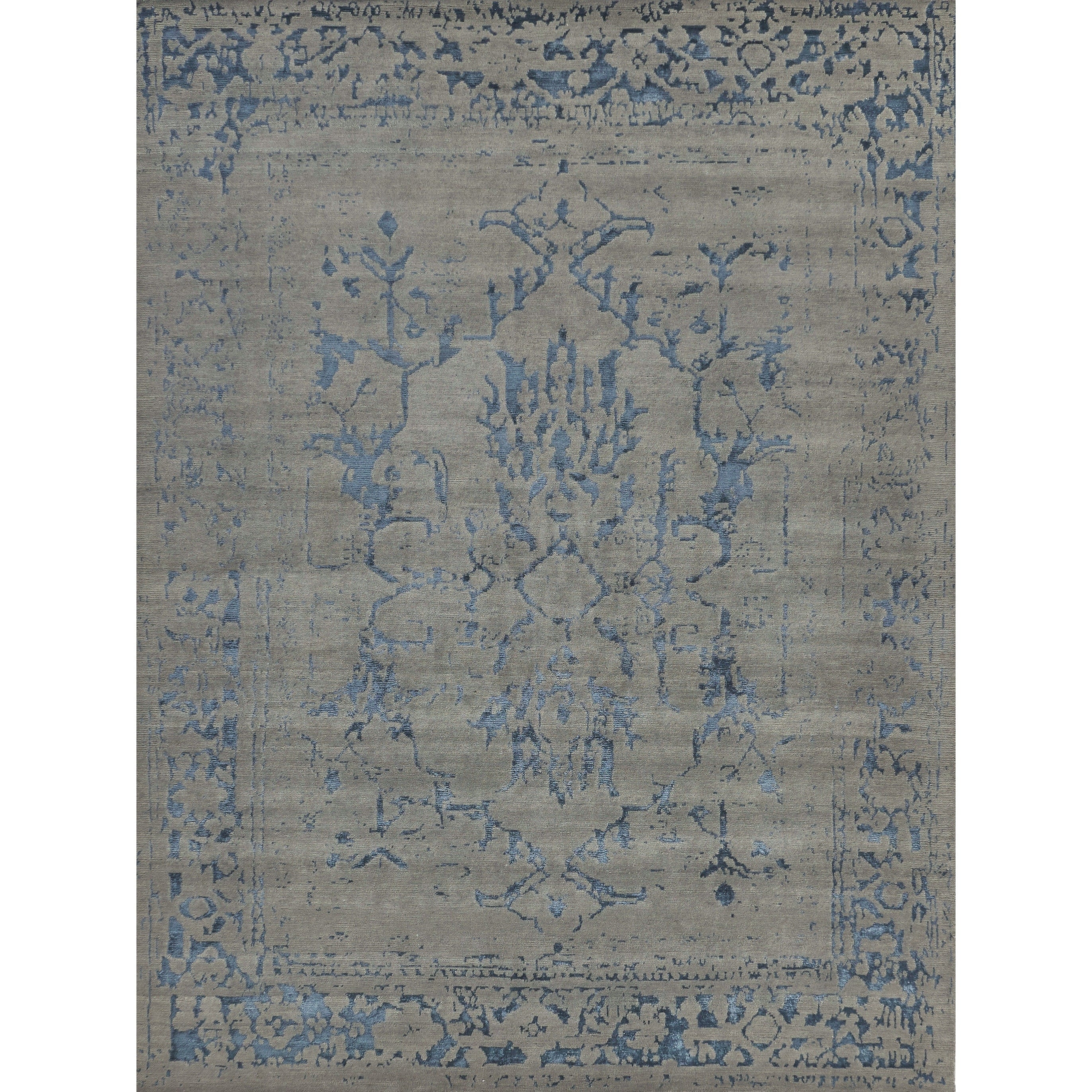 Terras Hand Knotted Wool Bamboo Silk Gray Blue Area Rug 9 X 12