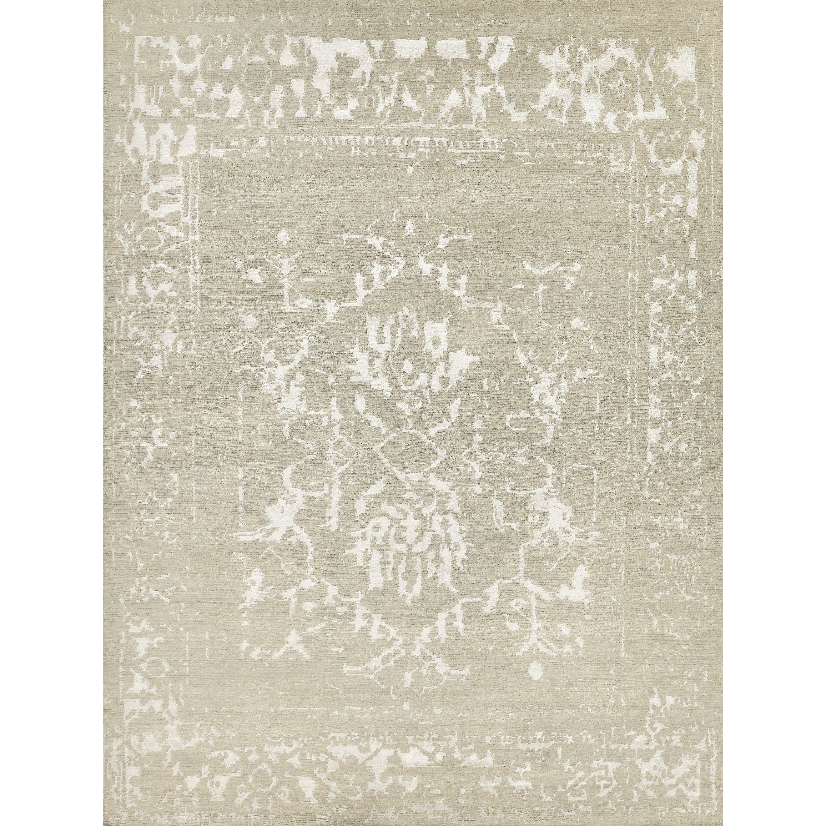 Terras Hand Knotted Wool Bamboo Silk Gray Platinum Area Rug
