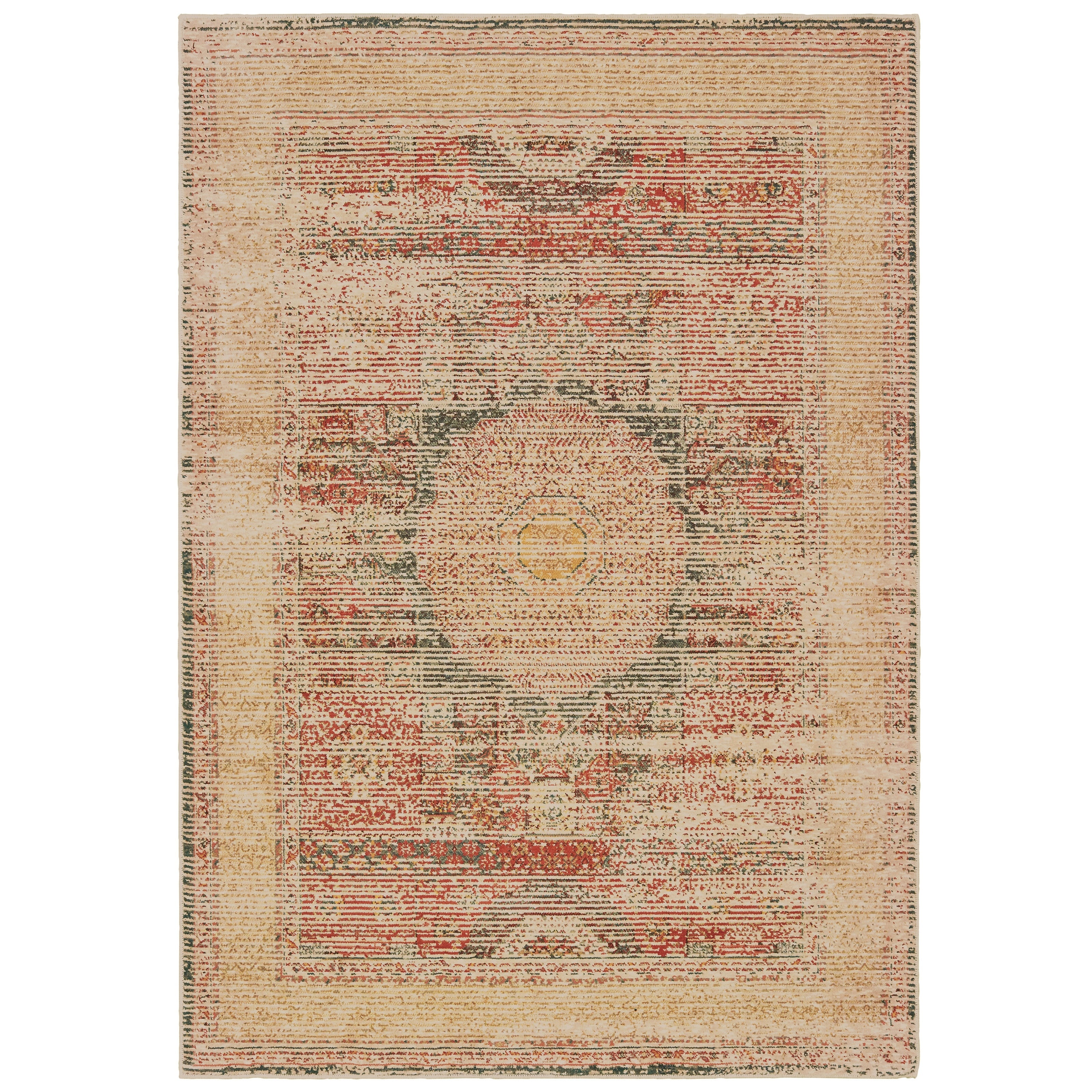 Terrazza Distressed Medallion Ivory Orange Area Rug