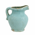 Tery Decorative Flower Vase With Handle 9 Inch Glazed Blue Terracotta