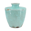 Tery Decorative Flower Vase 12 Inch Angled Glazed Blue Patina Terracotta