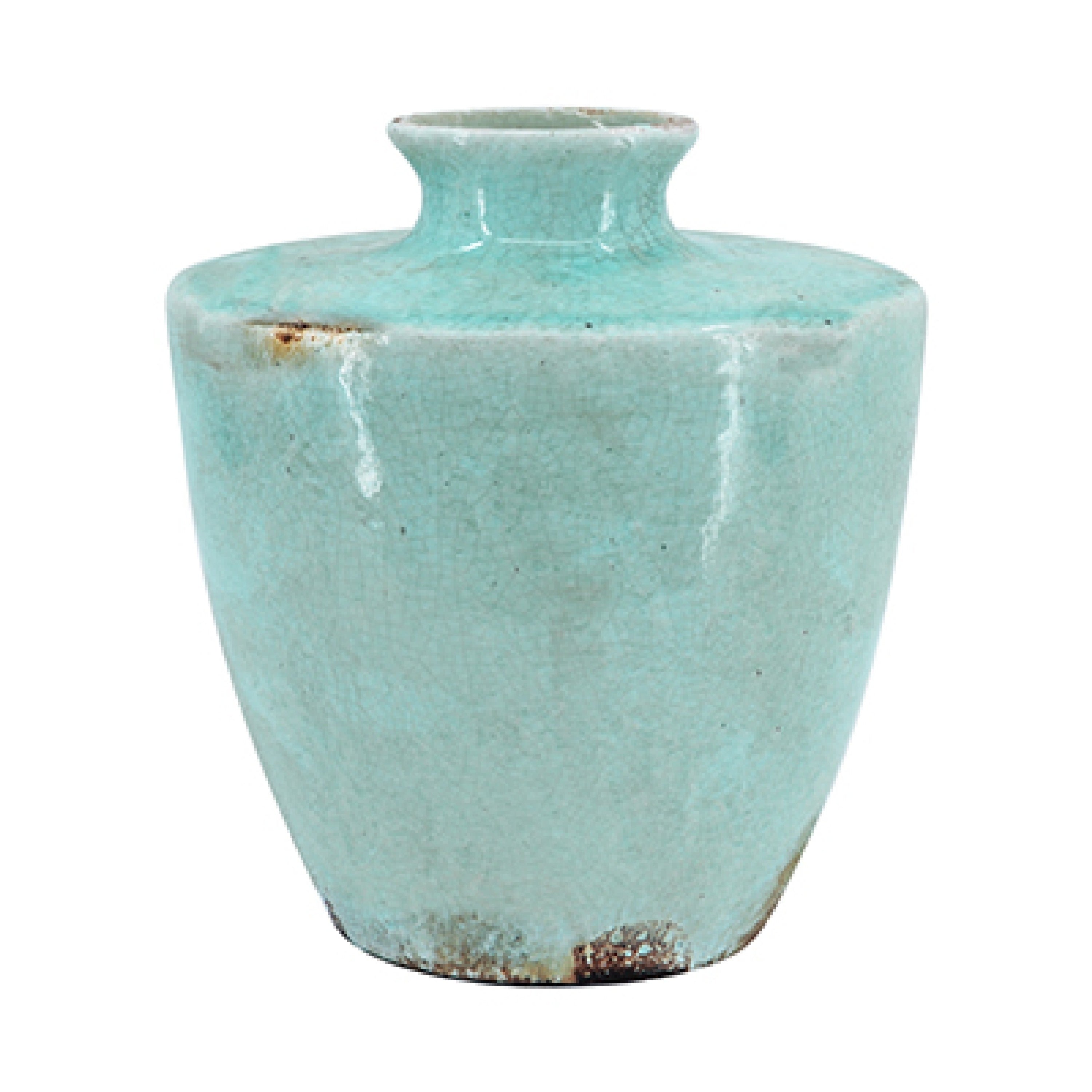 Tery Decorative Flower Vase 12 Inch Angled Glazed Blue Patina Terracotta
