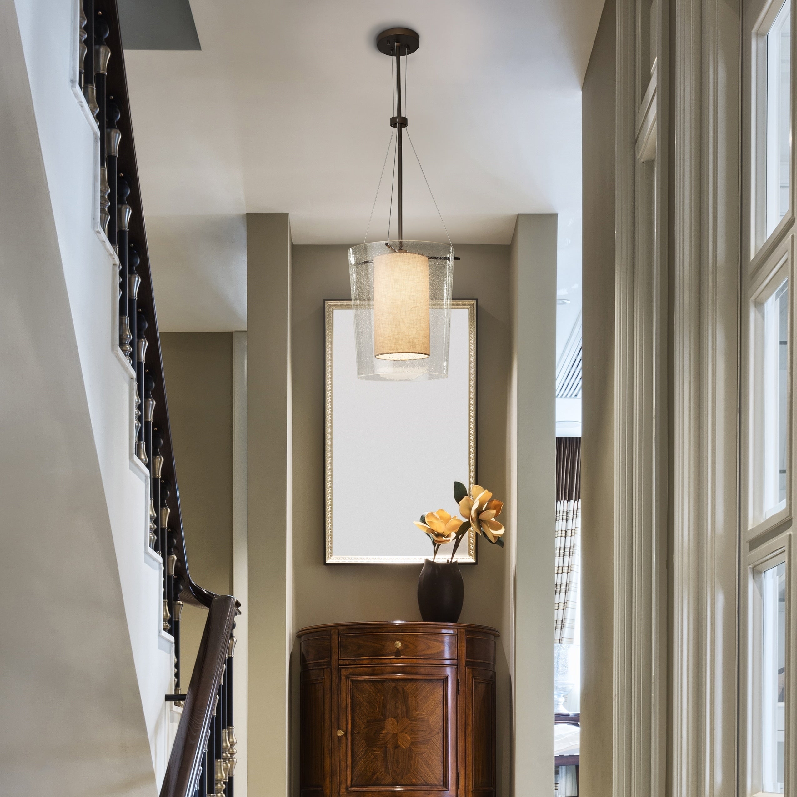 Textile Amani 1 Light Dark Bronze Center Drum Pendant Cream Shade