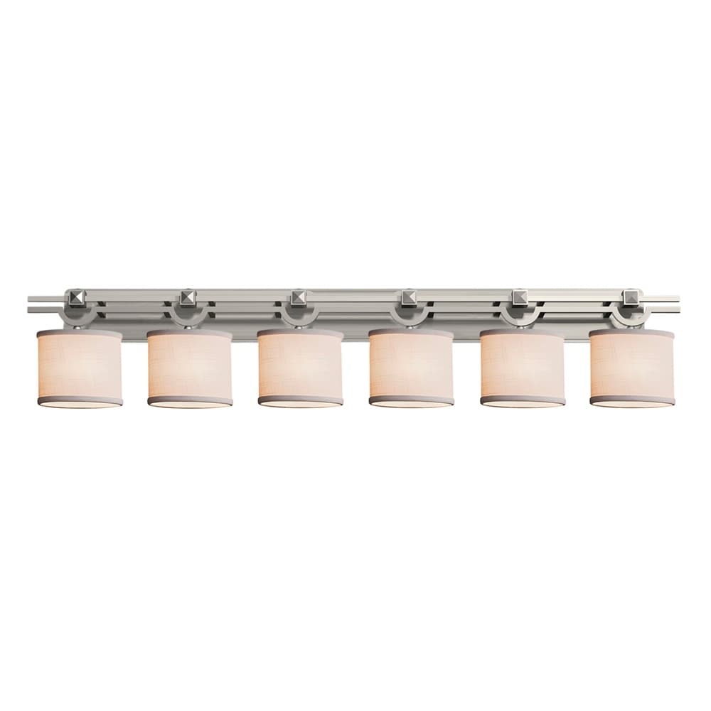 Textile Argyle 6 Light Brushed Nickel Bath White Oval Shade