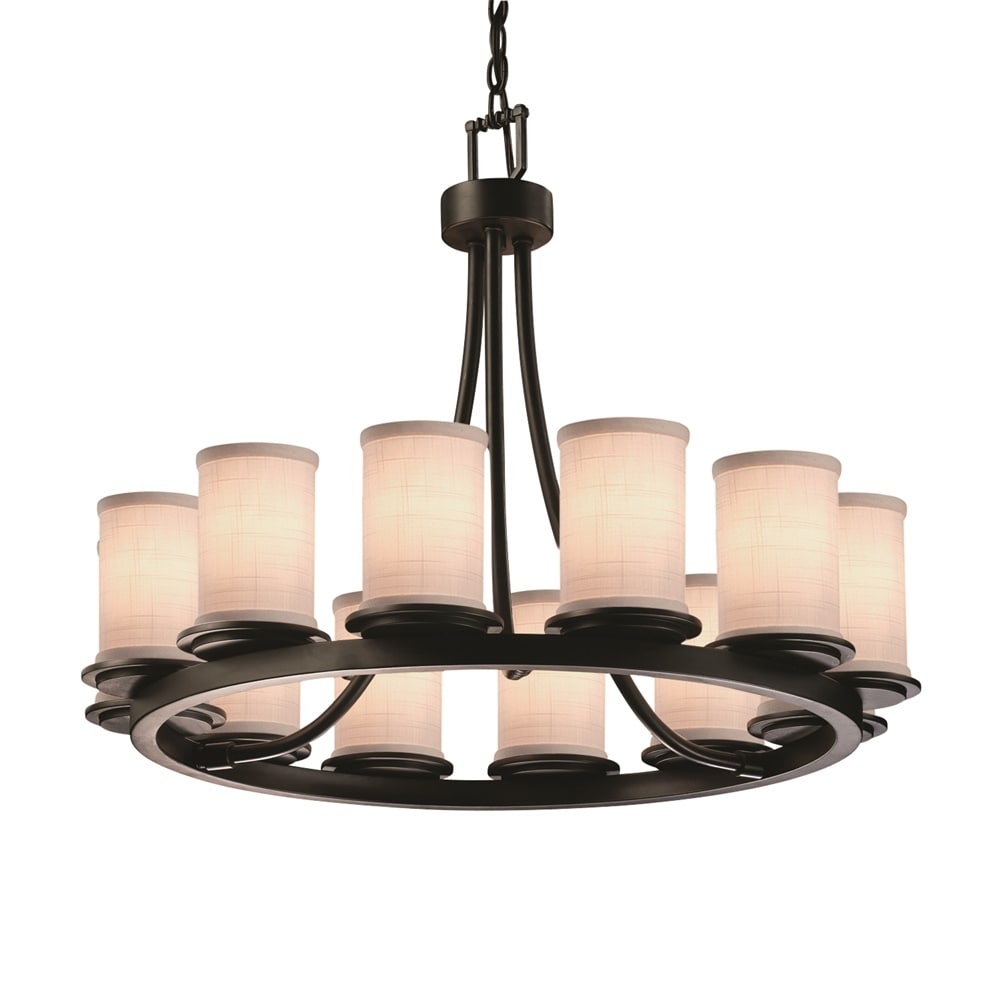 Textile Dakota Matte Black Ring Chandelier Short White Cylinder W Flat Rim Shade