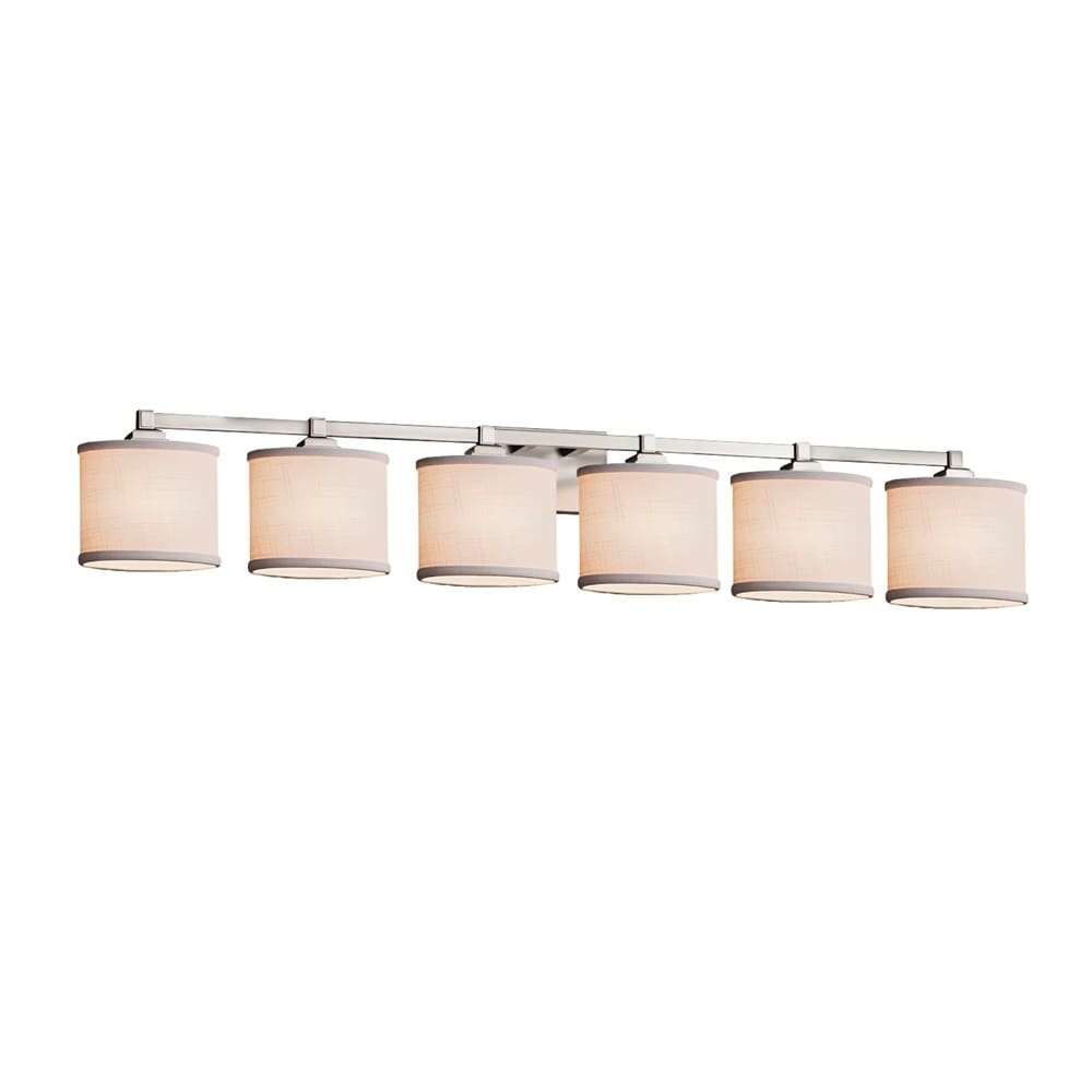 Textile Regency 6 Light Brushed Nickel Bath White Oval Shade